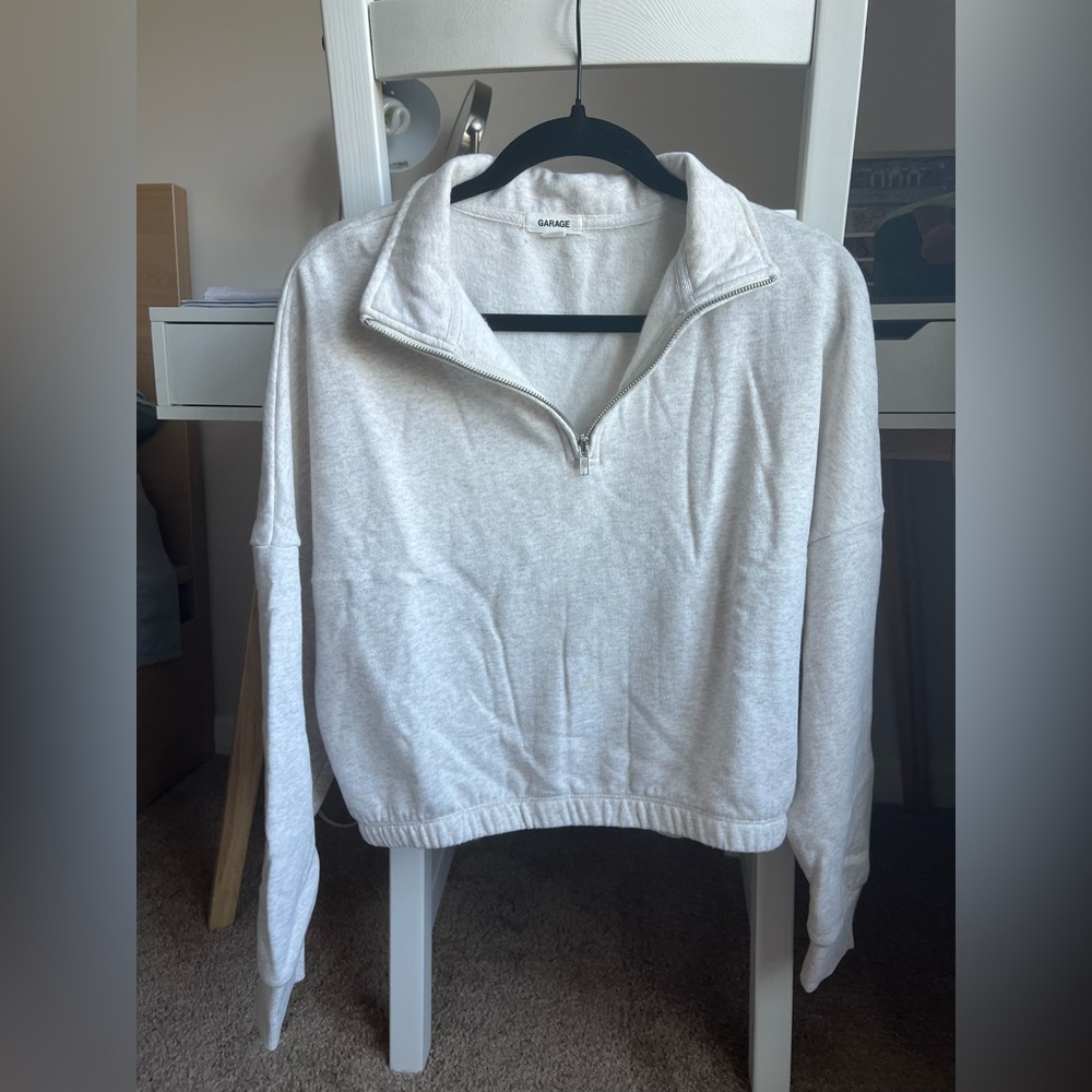 White Quarter Zip Sweater from Garage